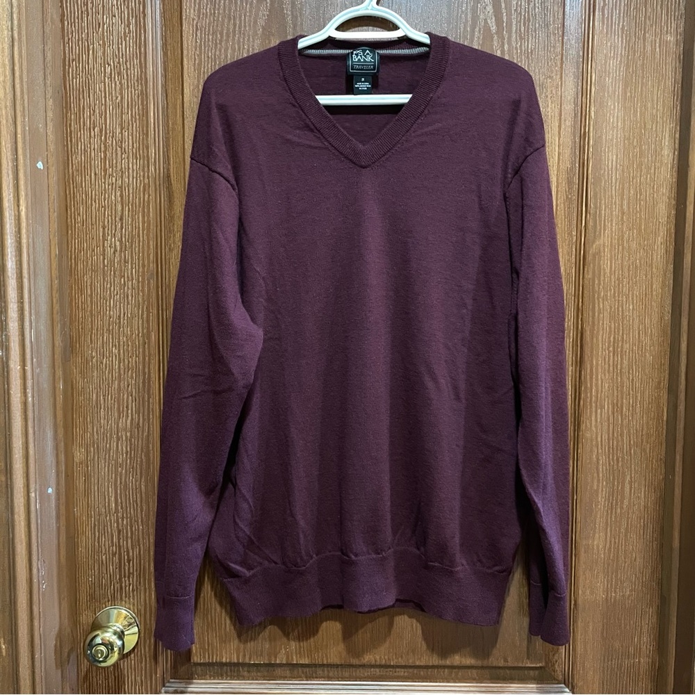 Jos. A. Bank V-Neck TRAVELER Sweater - Deep Burgundy Merino Wool Size 2XL